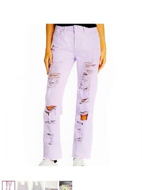 Alice and Olivia Light Lavender Distressed Straight-Leg Jeans 32